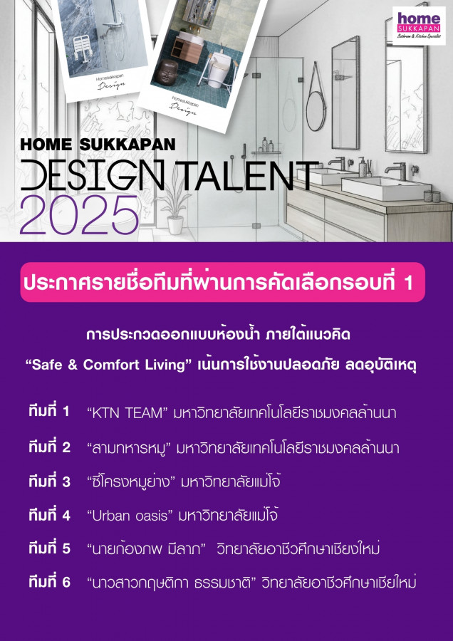 ประกาศผลงานการประกวดออกแบบห้องน้ำ รอบคัดเลือกรอบที่ 1