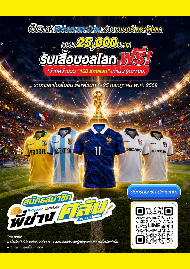 ซื้อสินค้ายิปรอค ตราบ้าน หรือ เวเบอร์ตราตุ๊กแกครบ รับสิทธิ์ เสื้อบอลโลกฟรี